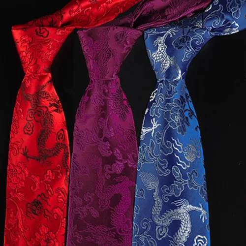 Imagen 2 del producto Corbata informal con diseño de dragón chino para hombre, corbata ajustable de seda Jacquard suave atada a mano, corbata nacional para padrino de boda