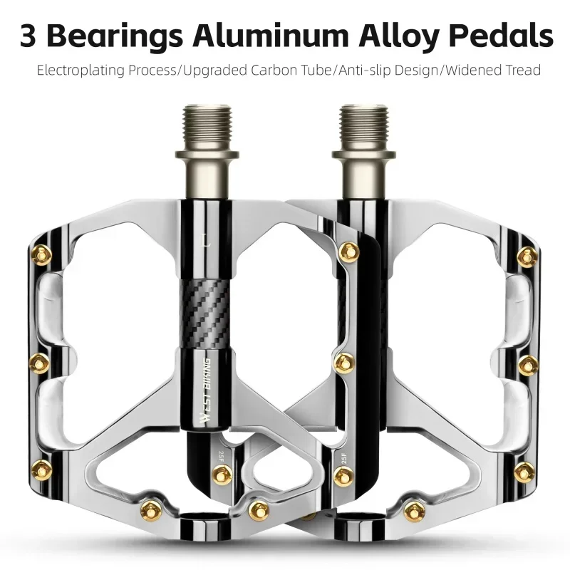 

WEST BIKING Bike Pedal 3 Bearing Electroplated Aluminum Alloy Pedals MTB Road Widen Anti-slip Bicycle Pedals Bike Accessories