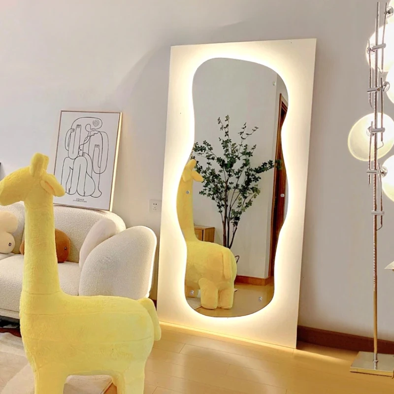 Alien internet celebrity Instagram Irregular Wave Floor Mirror Full body Dressing Mirror Home Design Sense Luminous Art Mirror