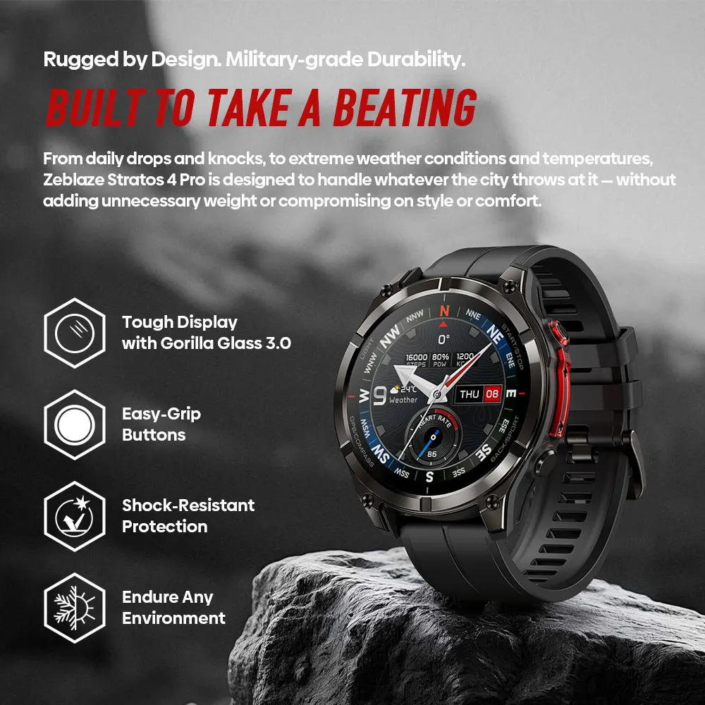2026 New Flagship Zeblaze Stratos 4 PRO Rugged GPS Smartwatch AMOLED Free Download Maps Two-color Flashlight Music Storage Watch