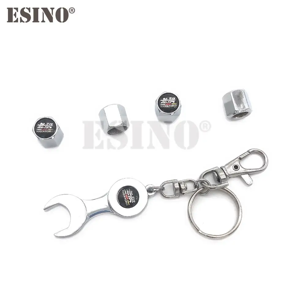 4 x Car Styling Stainless Steel Zinc Alloy Wheel Tire Valve Stems Caps With Mini Wrench Key Chain for Honda Mugen Power