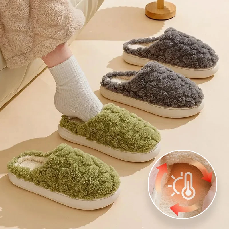 

Soft Sole Plaid Slippers For Men Women Indoor Non Slip Cotton Plush Slides Warm Winter House Shoes Couple Home