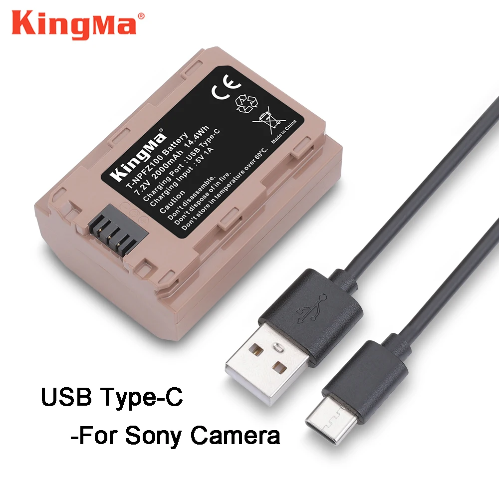 

KingMa NP-FZ100 Ah Battery with Type-C Charger Cable for Sony A1 A9 A9II A7M3 A7M4 A7R3 A7R4 A7S3 A6600 A7C FX3 Cameras