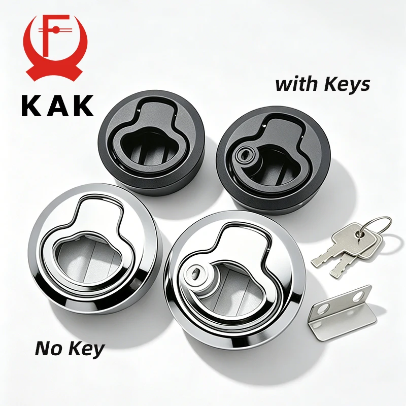 KAK Boat Slam Latch Lock Zinc Alloy Round Flush Mount RV Cabinet Lock Marine Deck Hatch Door Flush Pull Latches for Trailers