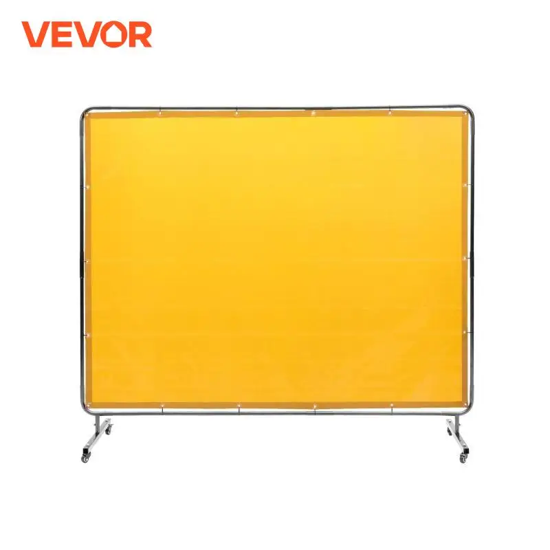 VEVOR Welding Screen with Frame, 6'x8' Welding Curtain Screen, Flame-Resistant Vinyl Welding Protection Screen on 4 wivel Wheel