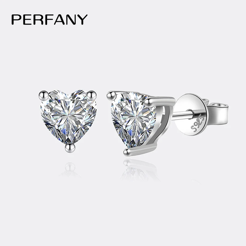 PERFANY 1CT/2CT Moissanite Earrings for Women S925 Pure Silver Heart-Shaped Cutting Laboratory Diamond Earrings Luxury Jewelry