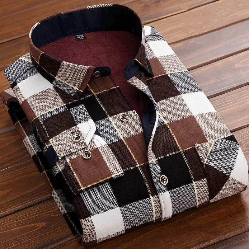 Camisa clásica de manga larga para hombre, camisa informal de felpa gruesa y cálida de alta calidad, versátil, a la moda, para otoño e invierno, 2023