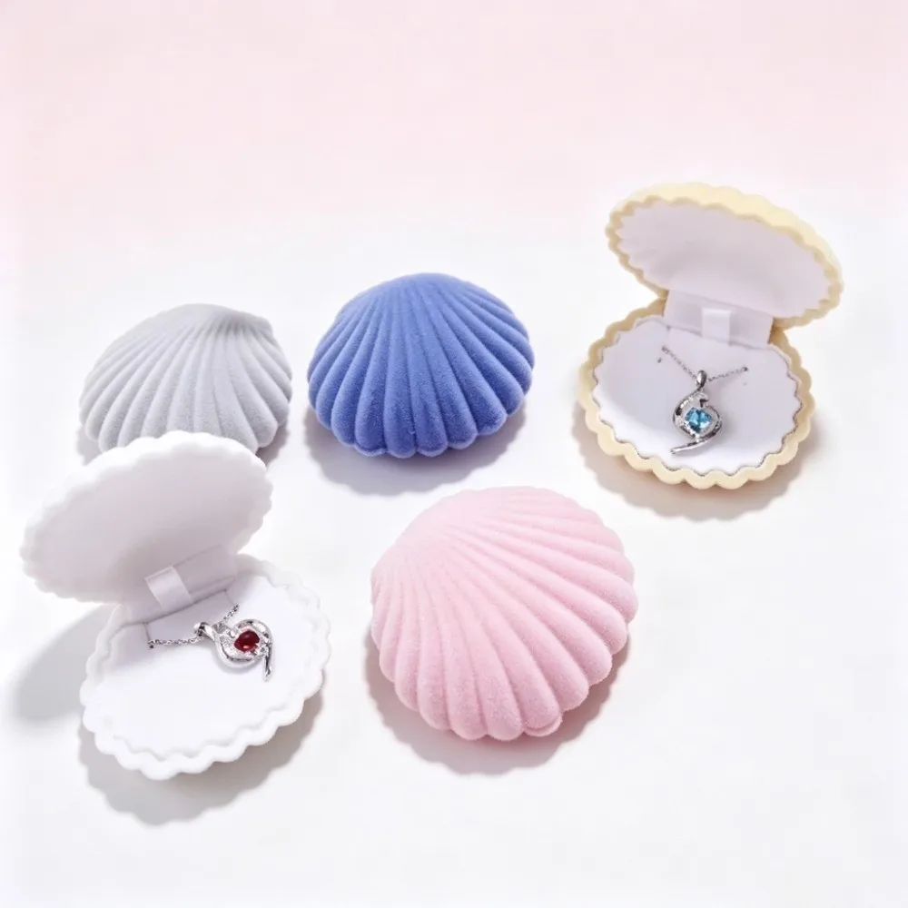 Ocean Style Design Jewelry Storage Organizer Flannel Lining 5 Colors Options Shell-shaped Jewelry Box Shell-shaped Design