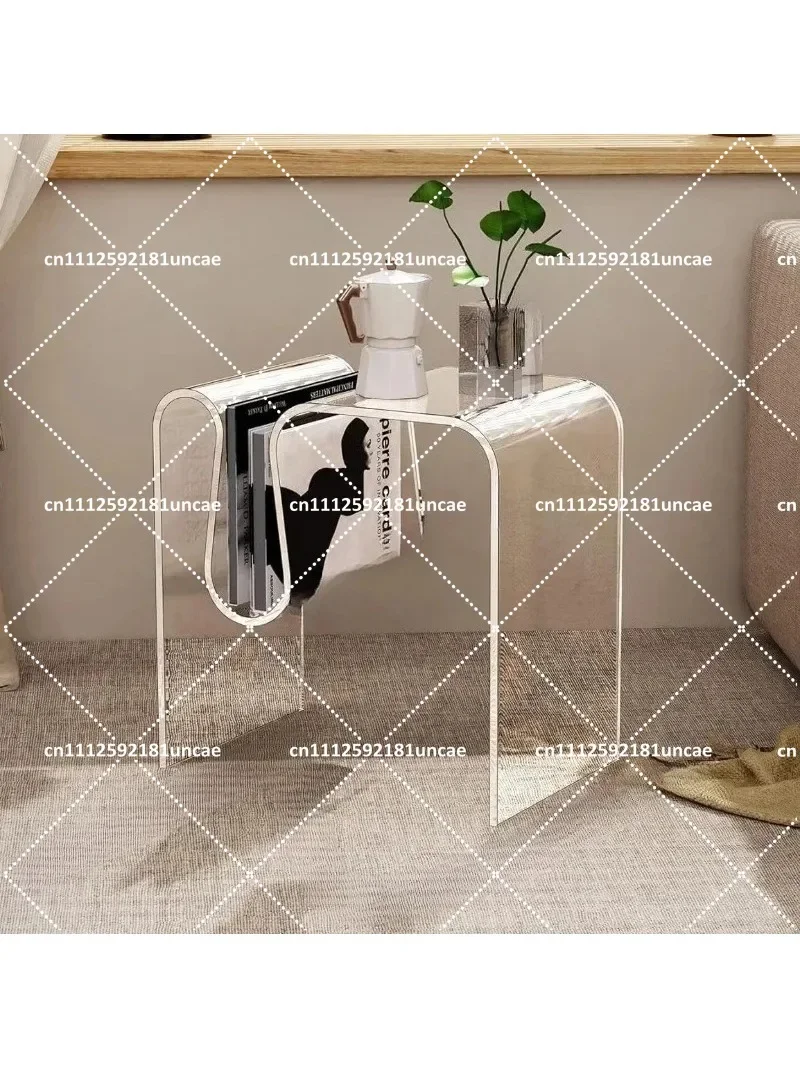 Modern Minimalist Acrylic Side Table Warm Accent Small Coffee Table for Living Room Compact End Table Storage Organizer