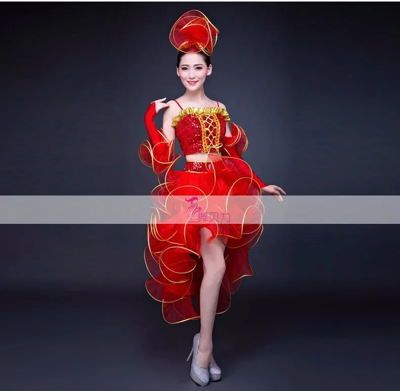 female Costume Modern Dance Clothing Jazz Dance Costumes Sequined Dresses Pink Adult Clothing Singer Dancer Star