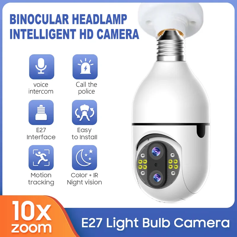 

2MP 1080P V360pro APP 10-кратный зум с двумя объективами E27 Полноцветная беспроводная PTZ IP купольная камера Домофон Безопасность CCTV Радионяня