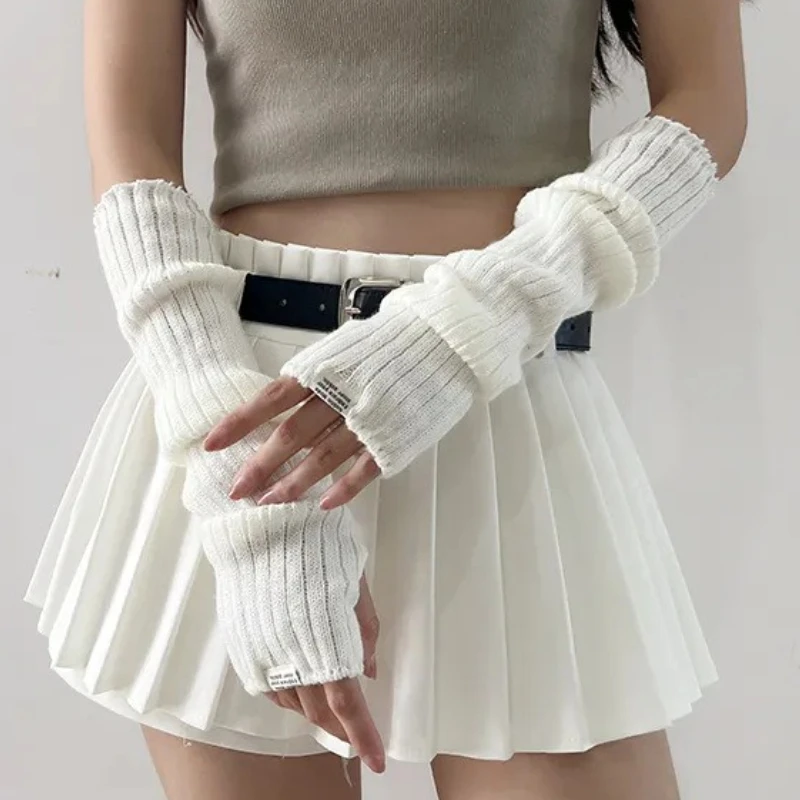 ถุงมือไหมพรมแบบไม่มีนิ้วสไตล์ Y2K สำหรับผู้หญิง ปลอกแขนถักไหมพรม แขนยาว ถุงมือแบบไม่มีนิ้ว สไตล์ฮาราจูกุ สาวพังก์ กอธิค คอสเพลย์ ถุงมืออนิเมะ