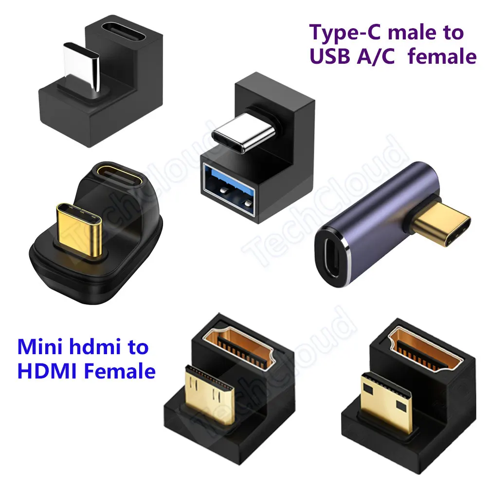 휴대용 모니터용 U자형 미니 HDMI 및 C타입 어댑터, USB3.2 어댑터, C타입 확장 HDMI 컨버터, HD 2.1V 8K 60Hz, 360 도