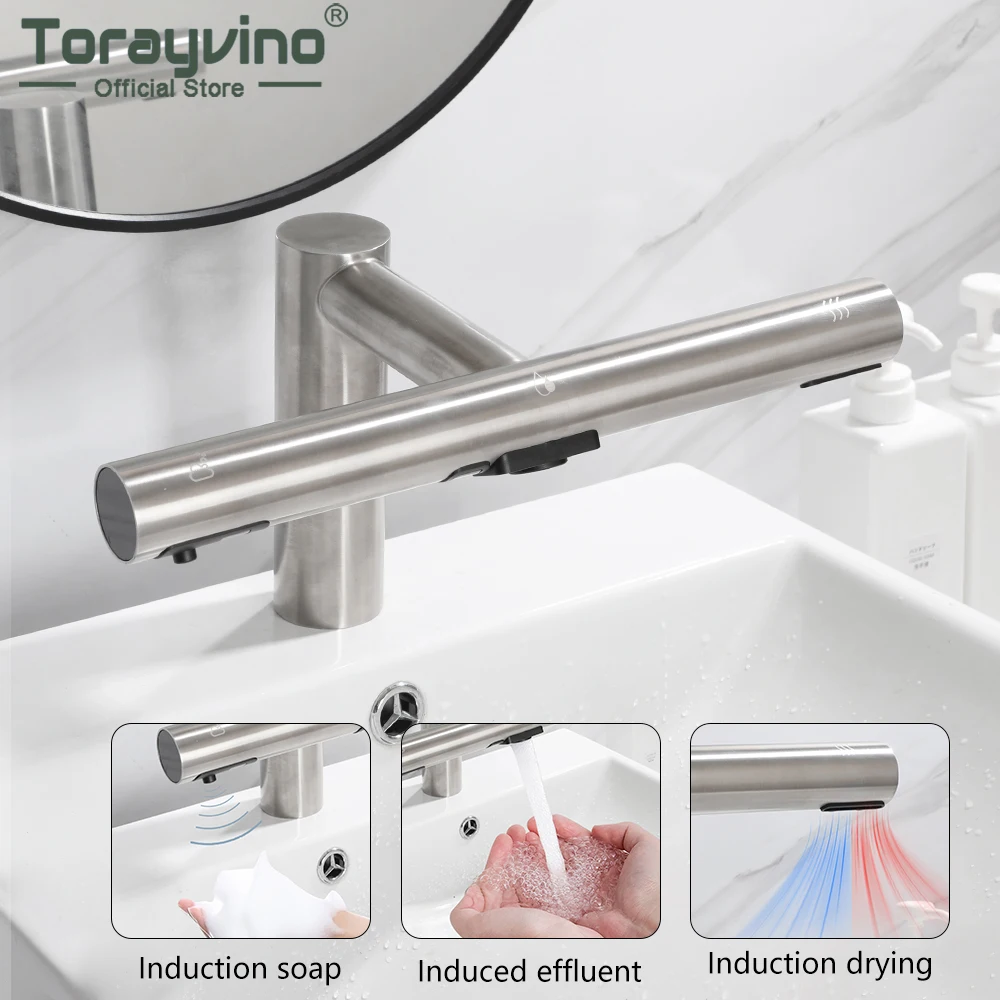 Torayvino Bathroom Hands Dryer 3 in 1 Design Automatic Hands Washing and Drying Machine Bathroom Tap Powerful Hand Dryer Air