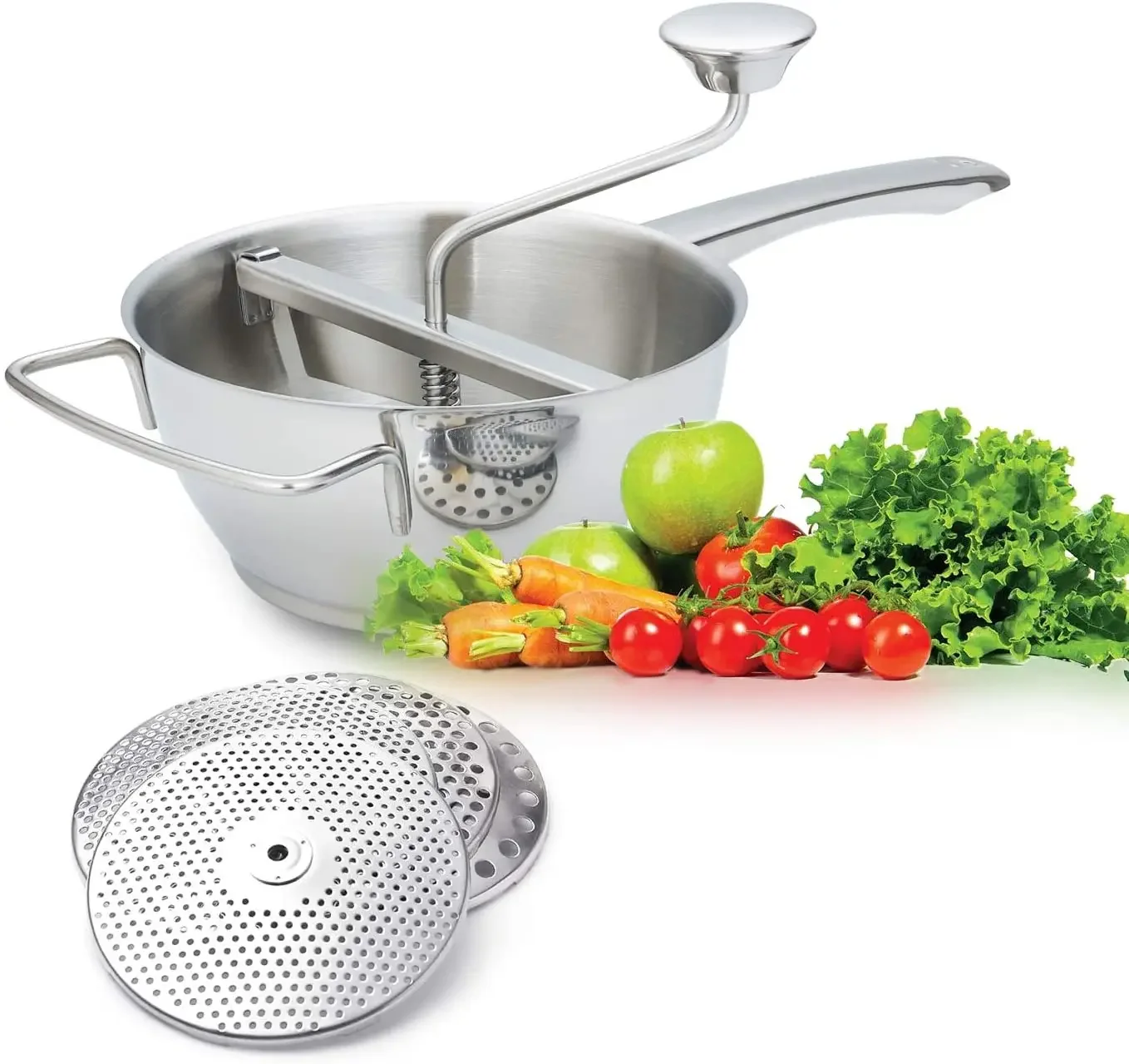 Stainless Steel Hand Crank Manual Grinder for Vegetable Mashed Potato Tomato Applesauce Dishwasher Safe Rotary Food Mill