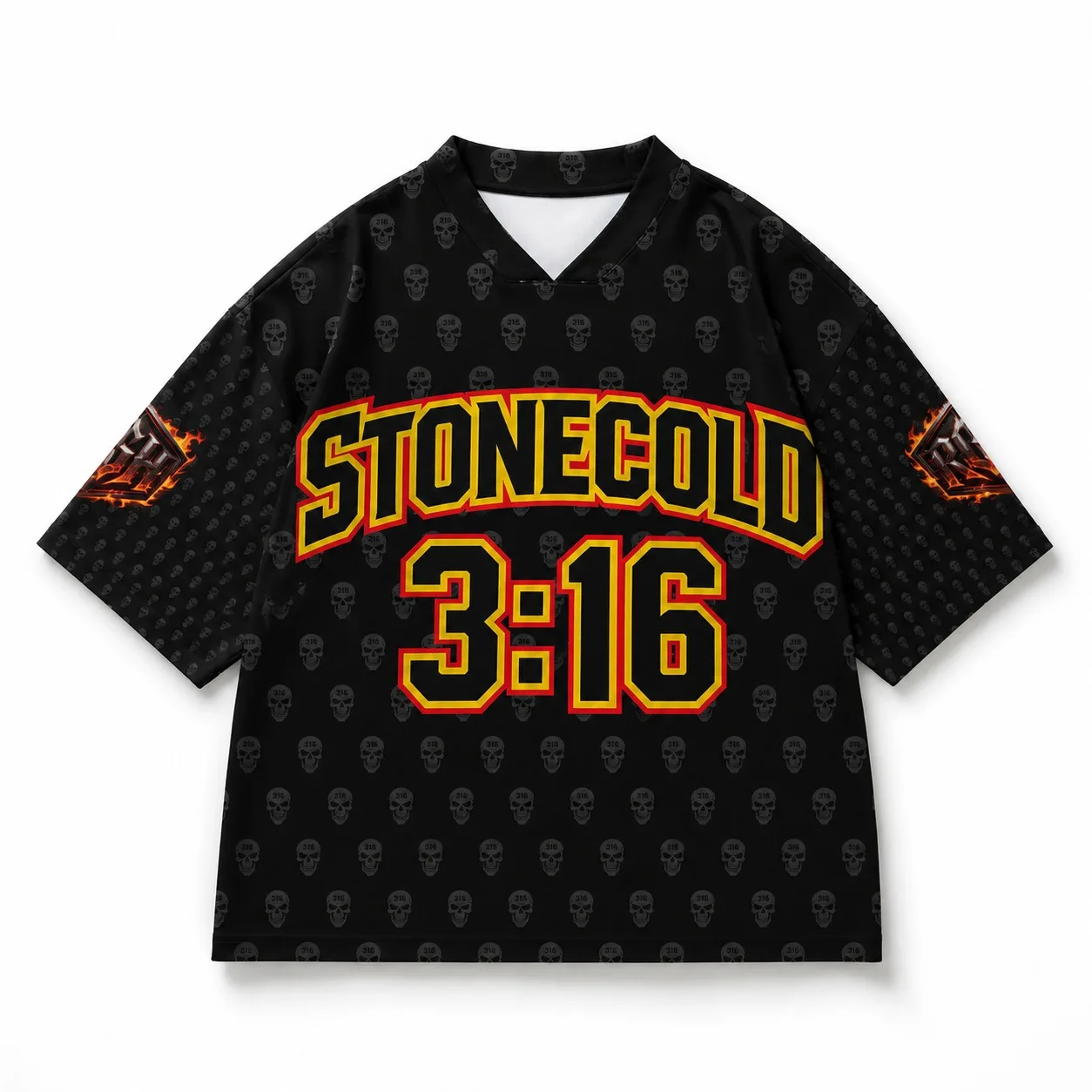 Herren Cold Stone 316 Wrestling T-Shirt Austin Skull Volldruck V-Ausschnitt Off-Shoulder Loose Rock Casual Wrestling Fan T-Shirt – Detail 6