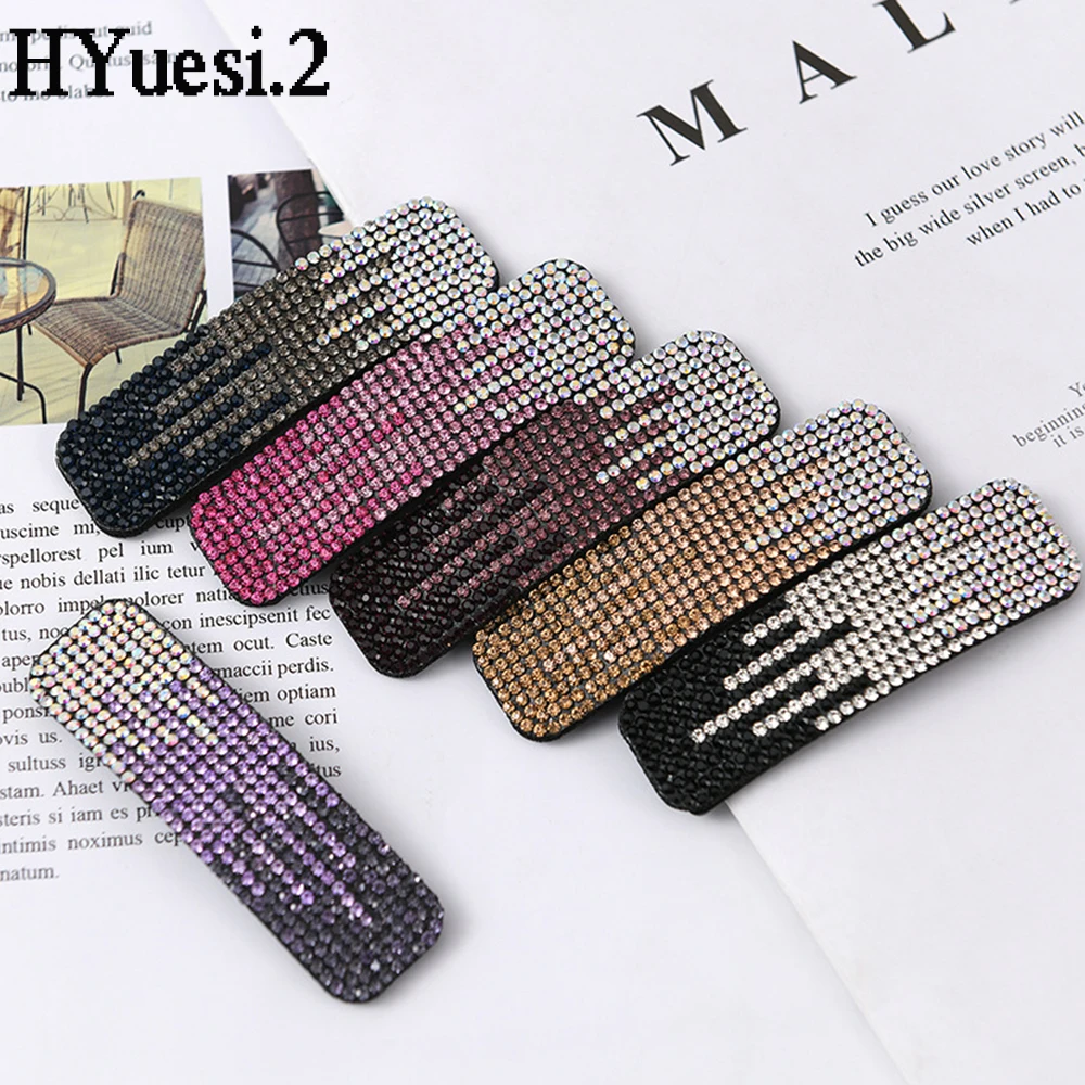 Shining Full Diamond Snap Hair Clips Elegant Colorful Rhinestones Hair Barrettes Women Girls Side Bangs BB Hairpins