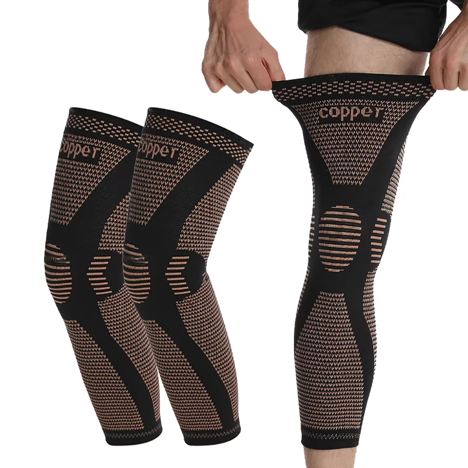 1Pcs Long Copper Nylon Kneepads Sports Fitness Sided Bullet Compression Knee Guard Arthritis Joint Pain Relief Knee Sleeve