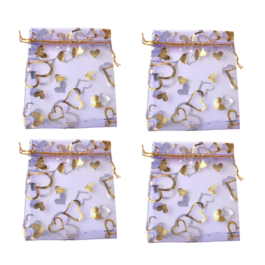 

100pcs 9X12Cm Heart Pearl Chiffon Drawstring Bags Wedding Favor Candy Jewelry Pouches Lavender Gift Party Favor Storage Beads