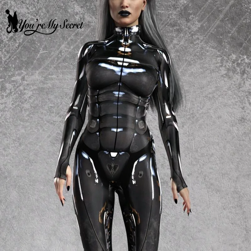 [You\'re My Secret] Steampunk Armor Jumpsuit Zentai Cosplay Jumpsuit Cyberpunk Bodysuit Halloween Carnival Cosplay Costume Romper