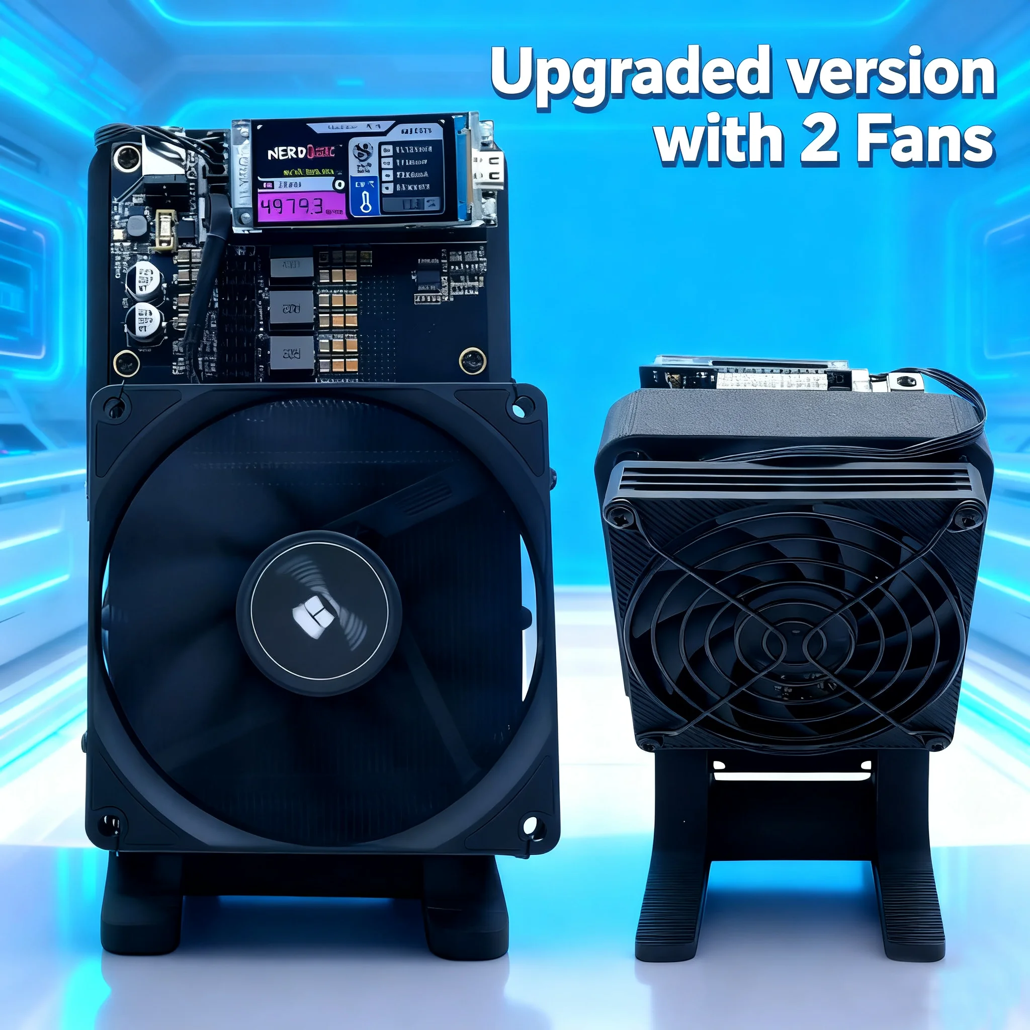 نسخة مطورة Bitaxe NerdQaxe ++ 4.8TH/s Asic Bitcoins Miner 2 قطعة Fans BM1370 Chip Solo BTC مفتوحة المصدر BTC 80W #1