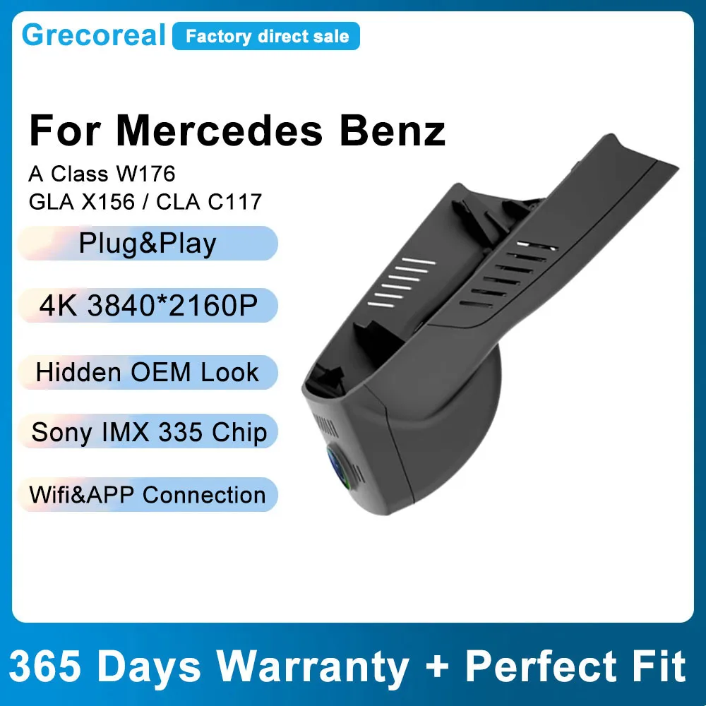 

Grecoreal Car DVR for Mercedes Benz GLA X156 CLA C117 A Class W176 2018 2017 2016 2015 2014 Dash Cam Front Rear 4K Wifi Dashcam