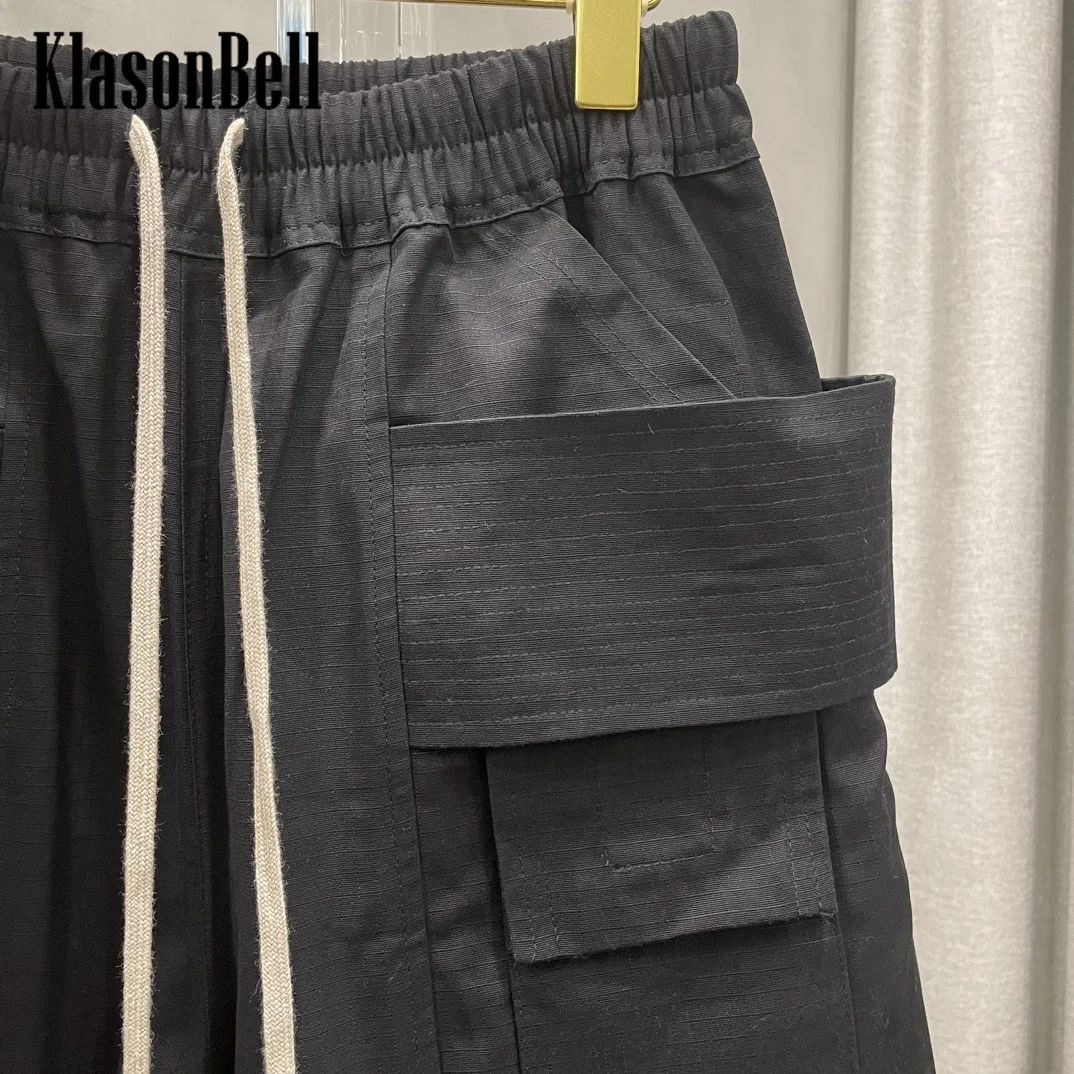 Imagem -06 - Klasonbell-calça Preta de Perna Larga Feminina Calça Casual Solta Bolso Duplo com Cadarço Elástico na Cintura 10.26