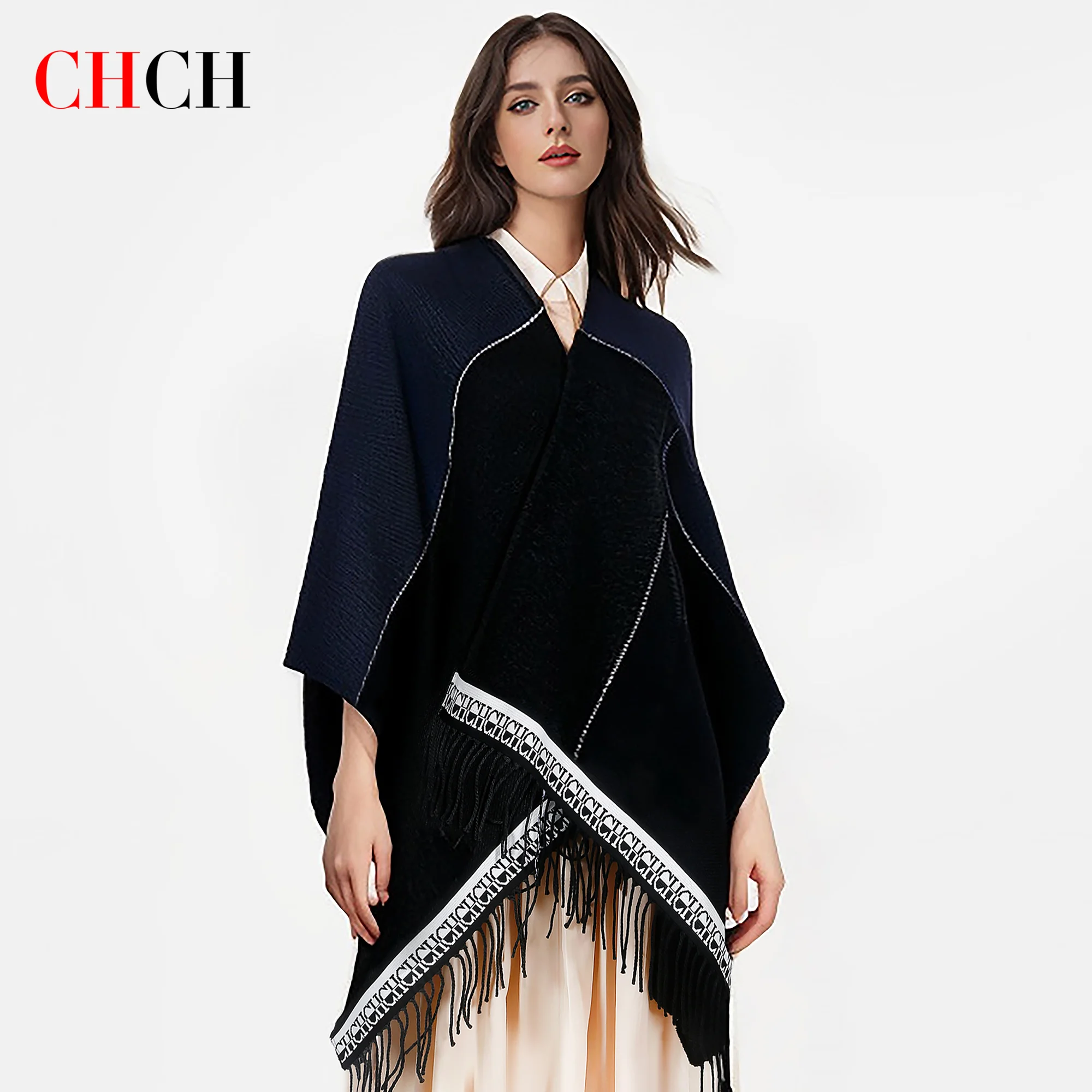 CHCH Women\'s Shawl Cloak 2024 Fashion New Style navy blue Fashion Simple Warm Scarf