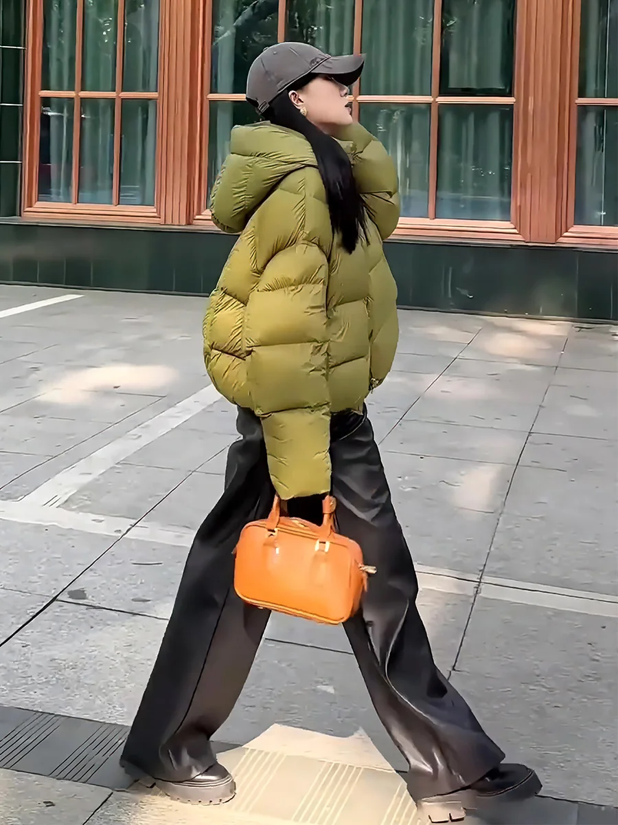 여성용 오트 화이트 다운 재킷 후드 스트링 따뜻한 겨울 외투 패셔너블 신상 출퇴근용