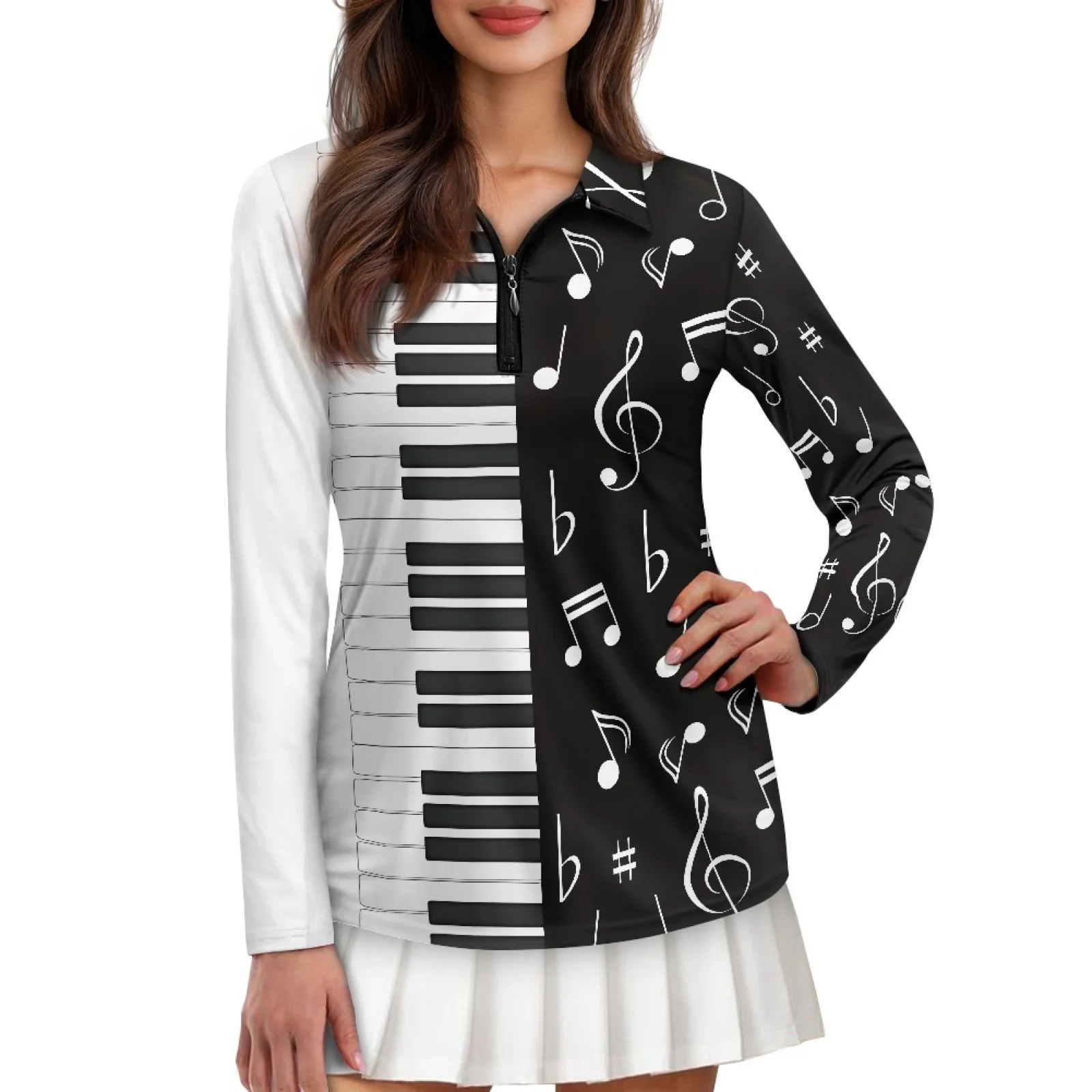 PENSTROLL Music notes Womens Moisture Wicking Running Polo Shirts Machine Washable Activewear for Pilates