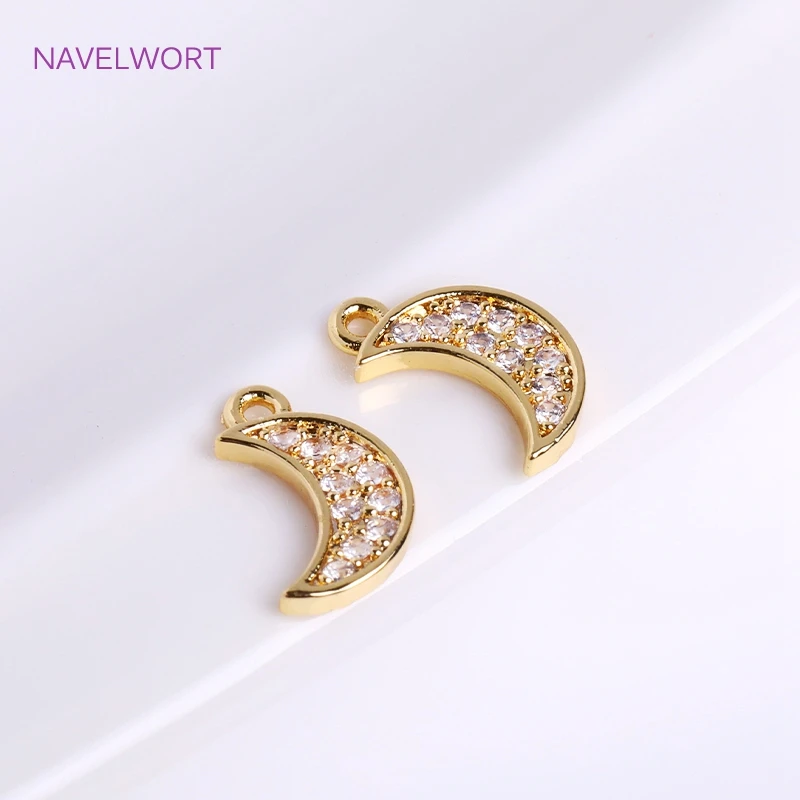 Wholesale 14K Gold Plated Inlaid Zircon Crescent Moon Pendants,Bulk Charms For Jewelry Making Brass Metal Kawaii Moon Charms