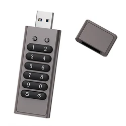 128GB 256-bit Encrypted USB Drive Password Secure Flash Drive USB3.0 U Disk Support Reset/Wipe/Auto Lock Function, Grey