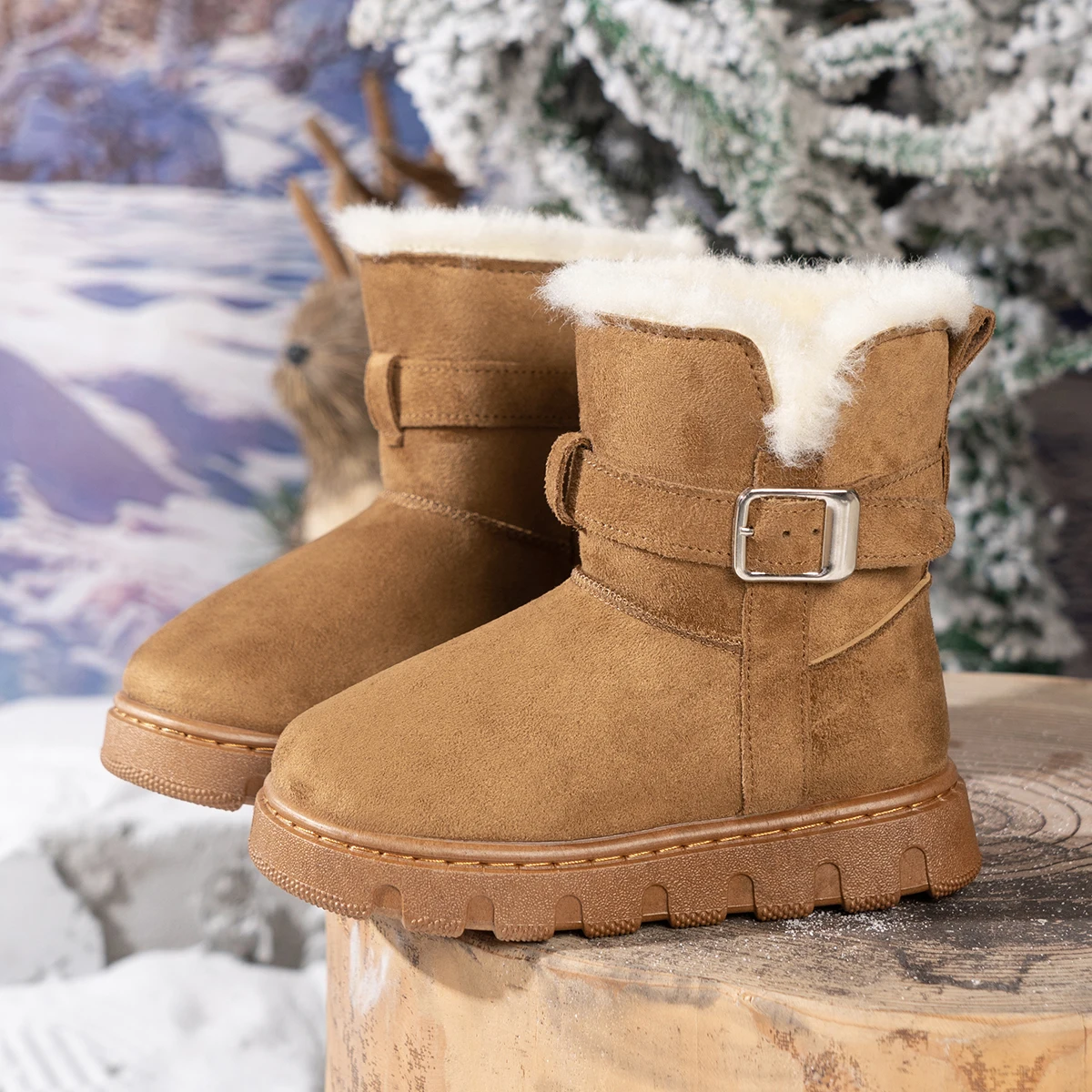 Kids Suede Snow Boots 2026 Warm High Top Winter Boots for Boys Girls Fur Lined Cotton Shoes Unisex Children