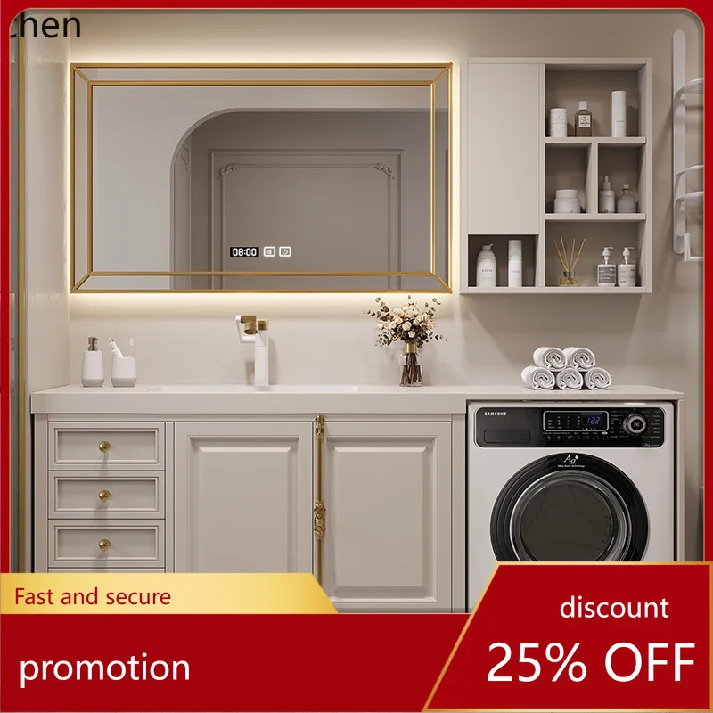 

HT rock slab washing machine integrated bathroom cabinet combined bathroom hand washing basin cabinet