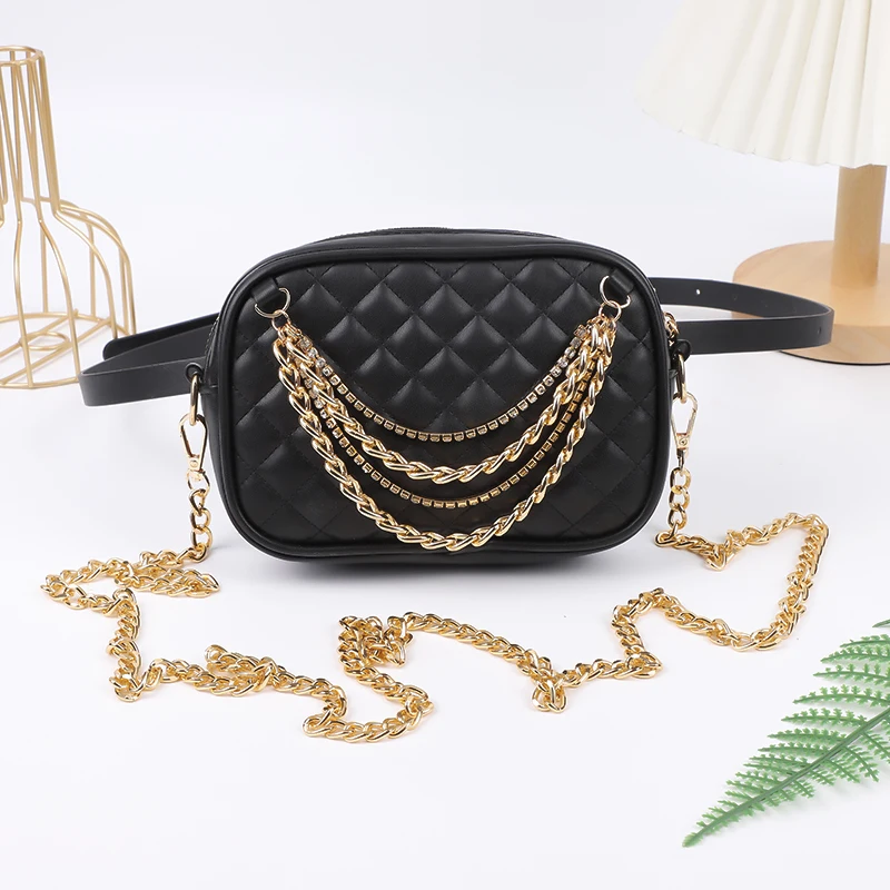 Multifunctional Fashion Women Bag High Quality PU Waistpack Luxury Chain Shoulder Bag Cute Belted Bag Designer Diamond Chest Bag