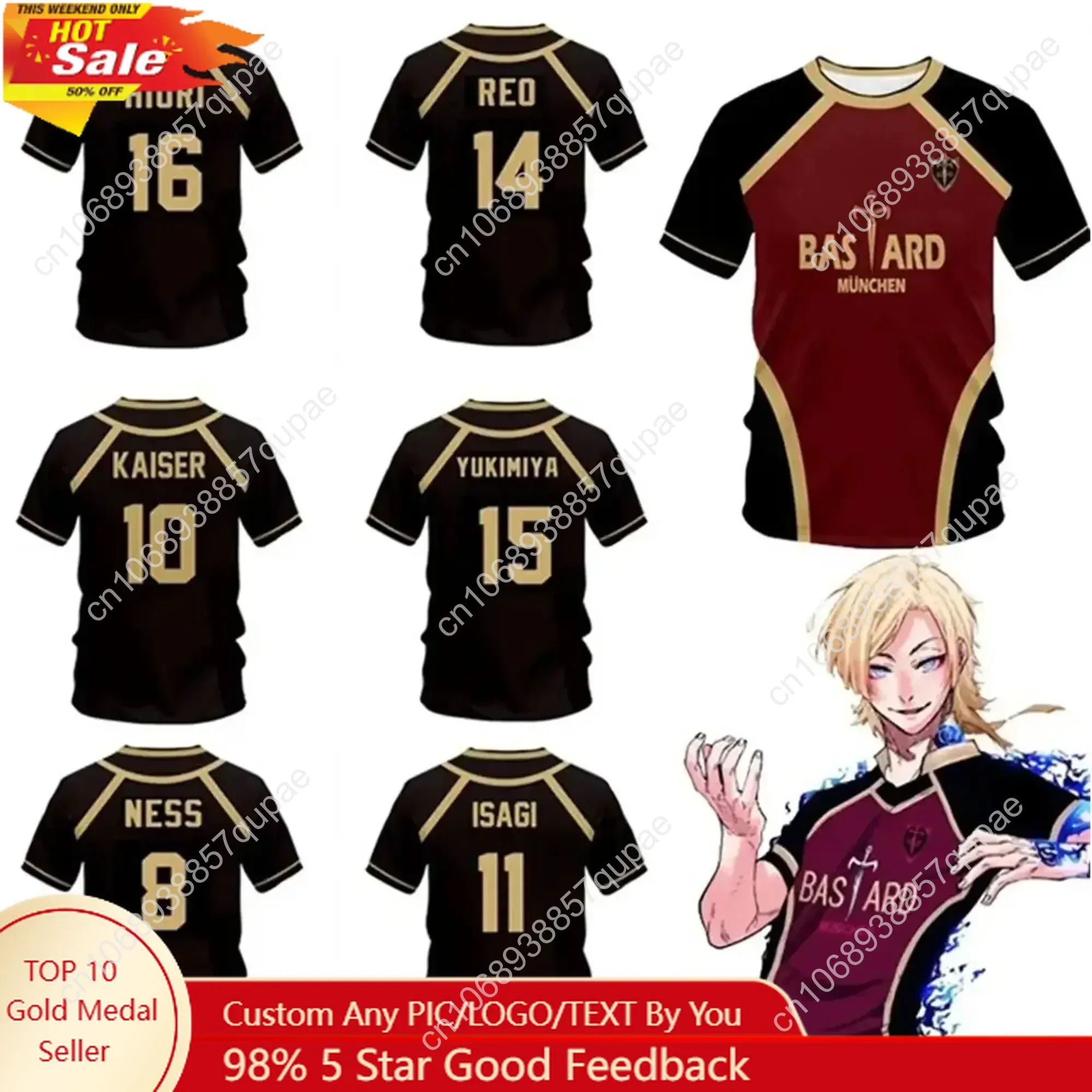 

Jersey Futsal Pattern Vl Replika Blue Lock Anime Bastard Munich Summer Men'S And Women'S 3Dt Shirt Casual Sports T Shirt Top