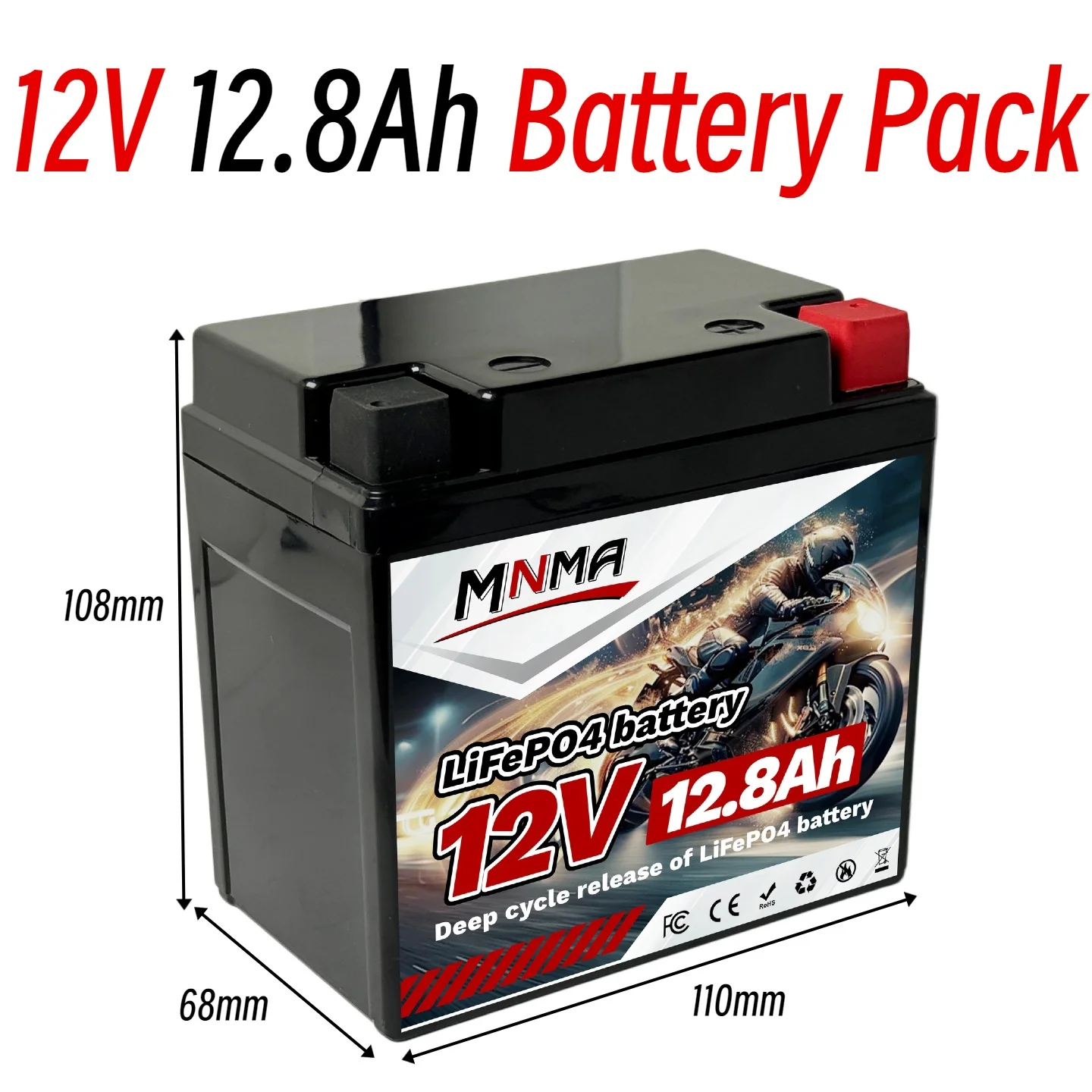 

12v 12.8Ah 400 CCA battery, built-in BMS 4000+deep cycle motorcycle starter battery to replace YTX14-BS lead-acid battery