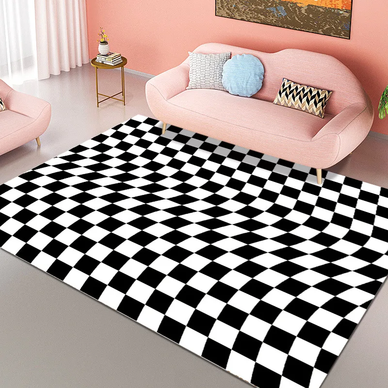 Checkerboard Plaid Living Room Carpet Home Hotel Coffee Table Sofa Floor Large Size Area Rug Washable Decorative Bedroom Mat