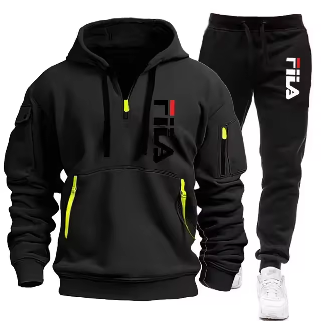 Two sets of 2025 new fashionable men's sportswear, a zippered hooded sweatshirt and sweatpants, for casual fitness and jogging - Image 16