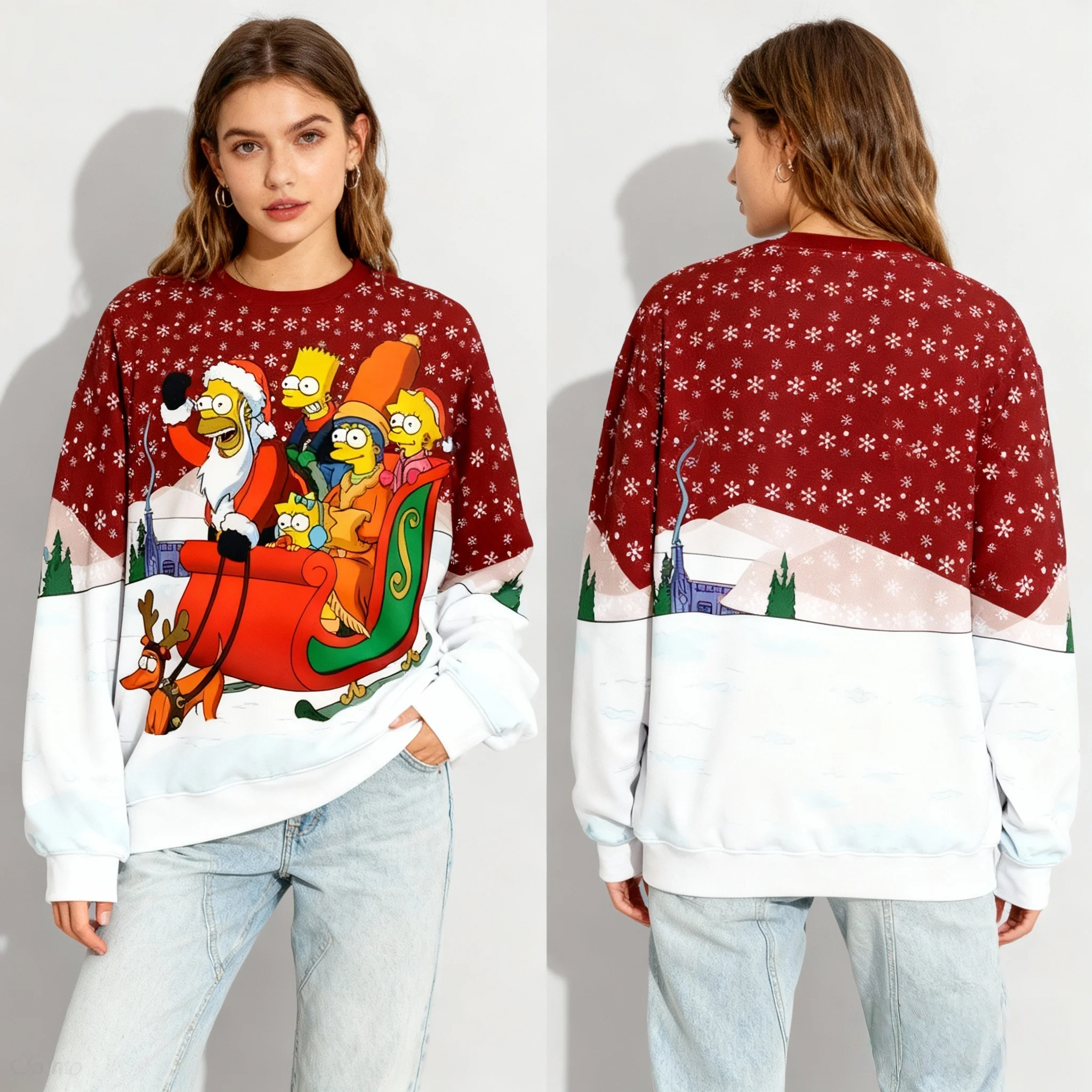 جديد الخريف/الشتاء ديزني جمع عائلة سمبسنز عيد الميلاد الملابس القبيحة ثلاثية الأبعاد مطبوعة الكبار جولة الرقبة هوديس ملابس عصرية