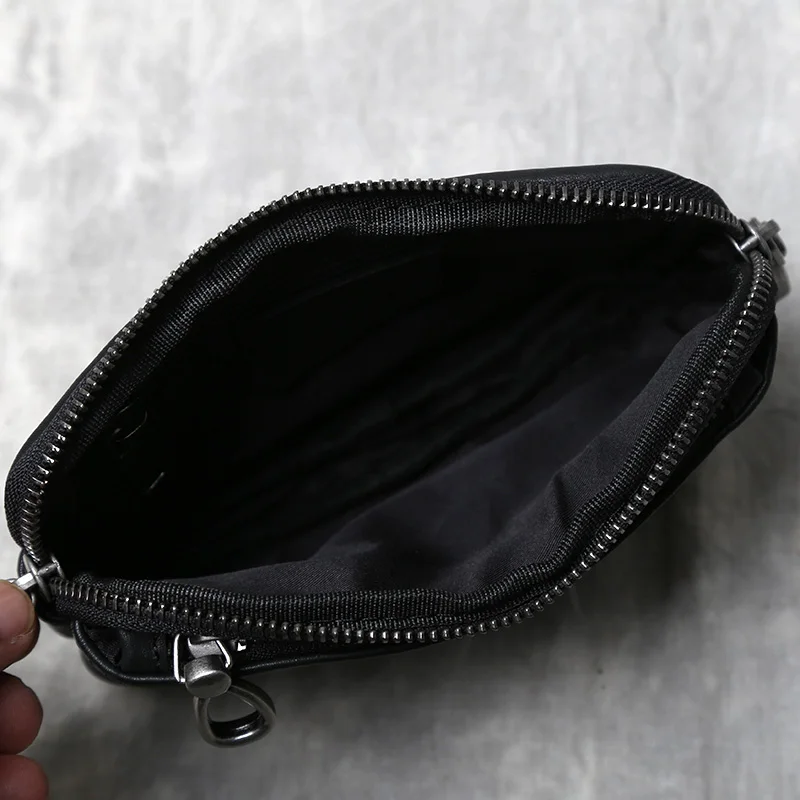 Herren-Gürteltasche aus echtem Leder, horizontal, für Mobiltelefone, Retro-Stil, Oberschicht aus Rindsleder, schlicht, lässig, mit Doppelreißverschluss, JLFGPJ – Detail 12