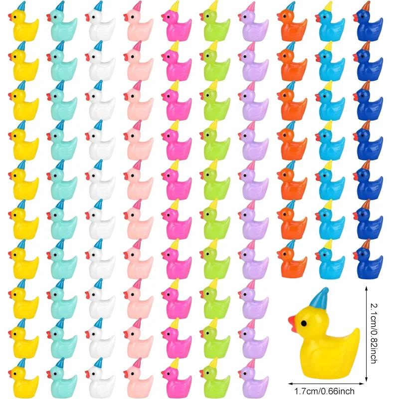 5/10pcs Multicolor Mini Resin Ducks Wearing Birthday Party Hat Miniatures for Micro Landscape Home Garden Potted Plant Decor