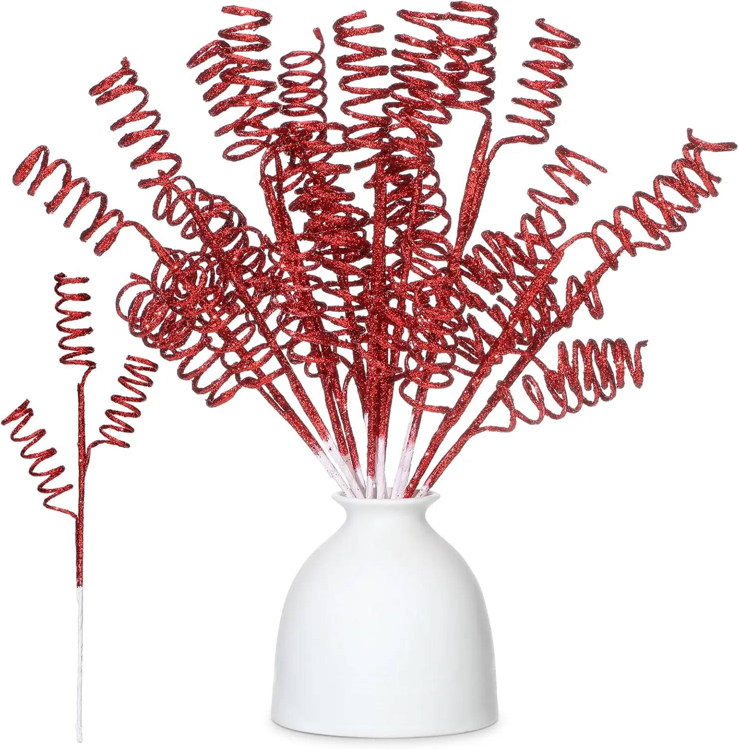 

12 шт. красные рождественские блестящие фигурные елочные кирки и спреи для декора елки, 11,81 дюйма, искусственные блестящие стебли для наполнителя вазы, Wre