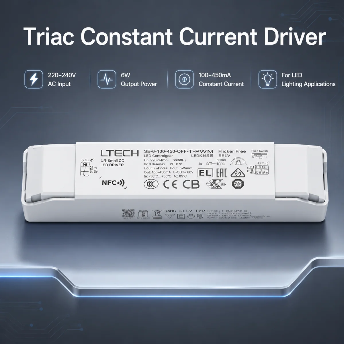 LTECH 6W 100mA-450mA  350mA-700mA CC Constant Current Led Triac Driver Lighting Transformer Triac Ultra small LED Power Supply