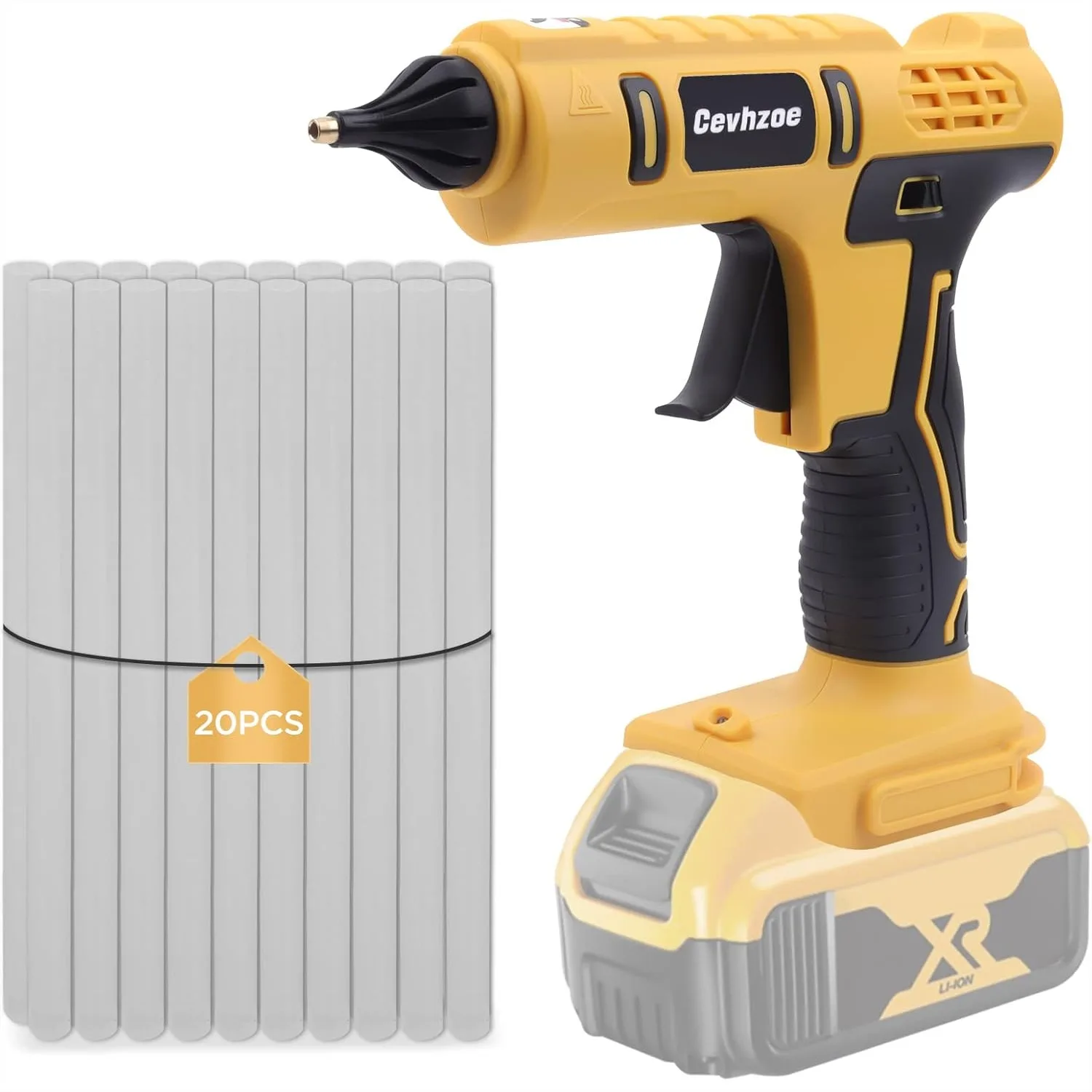 

Cordless Hot Glue Gun Kit for DeWalt 20V Battery with 20 Glue Sticks and Copper Nozzle, Heavy Duty 80W Power for DIY Crafts and