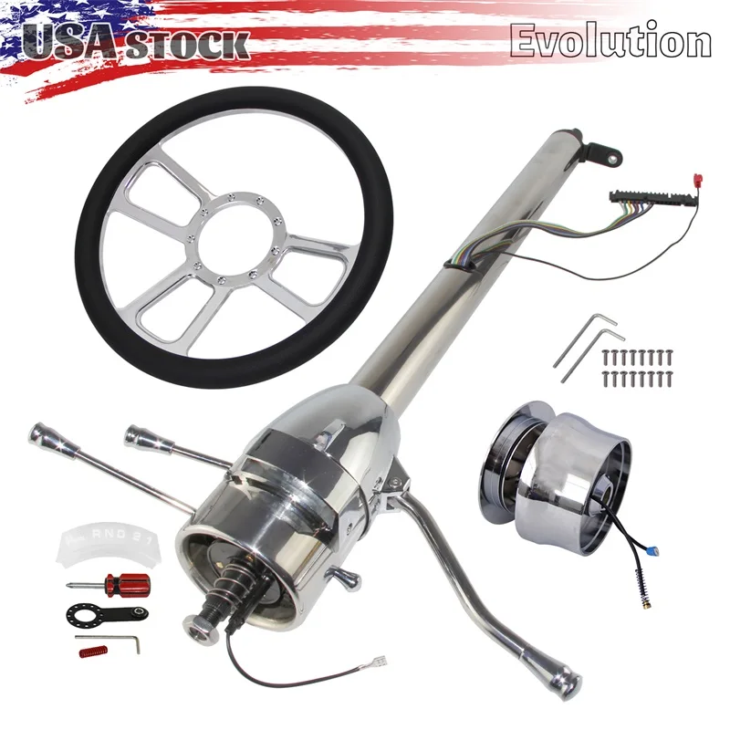 32''/30''/28'' Inch Tilt AT Automatic Style Steering Column +9 Bolt Steering Wheel For Universal LR GM Electrophoretic Coating