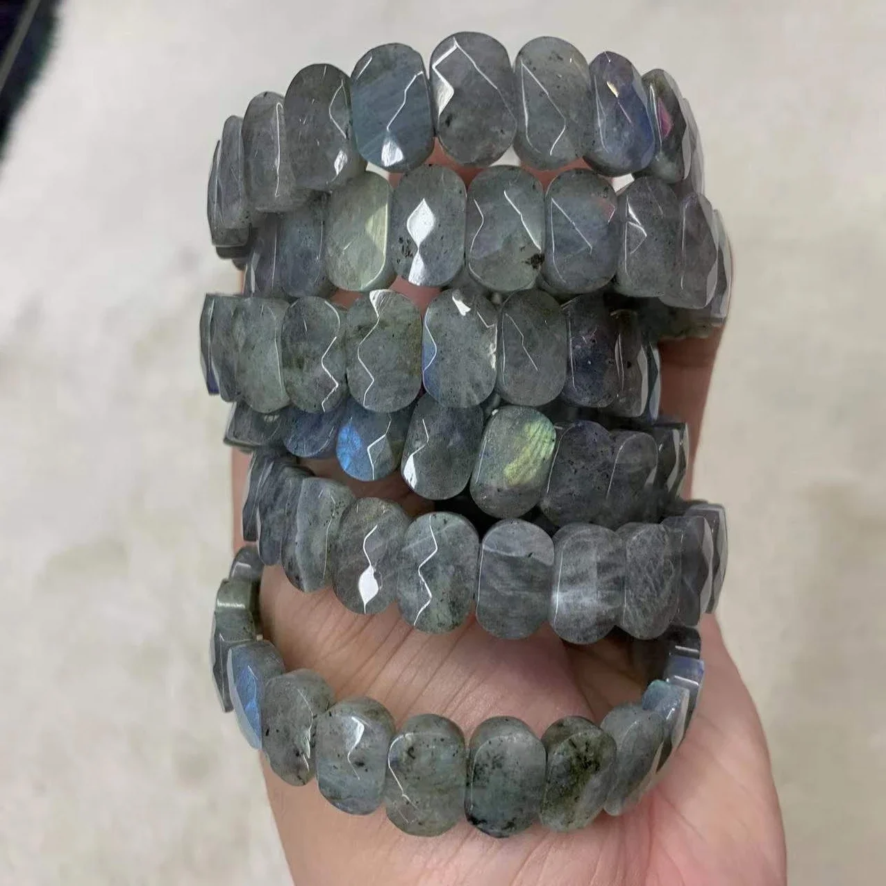 Genuine AAA Quality Labradorite 7x14mm Stone Bracelet Women Men Stretch Charm energy Elastic Bracelet Jewelry Party Gift