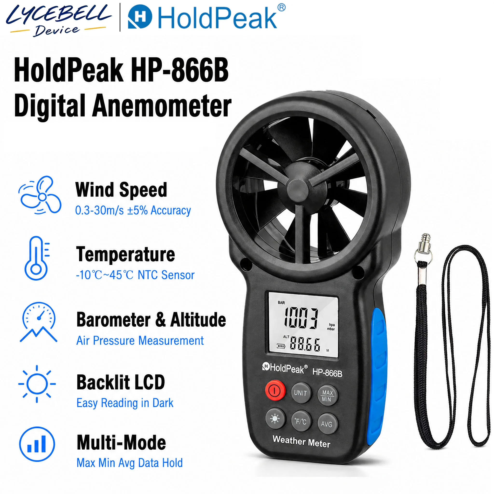 Anemometer Digital Wind Speed - 포켓형 디지털 풍속계 및 온도계 ℃