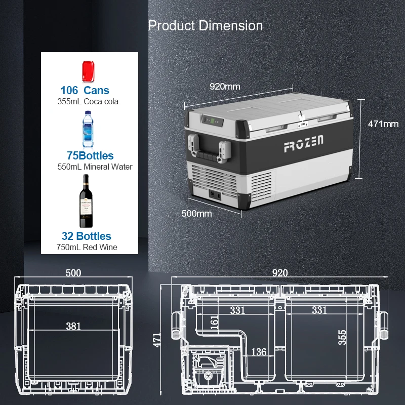 for FROZEN portable fridge 12v 75L freezer with compressor dc car cooler for truck caravan RV with CE/RoHS/GS