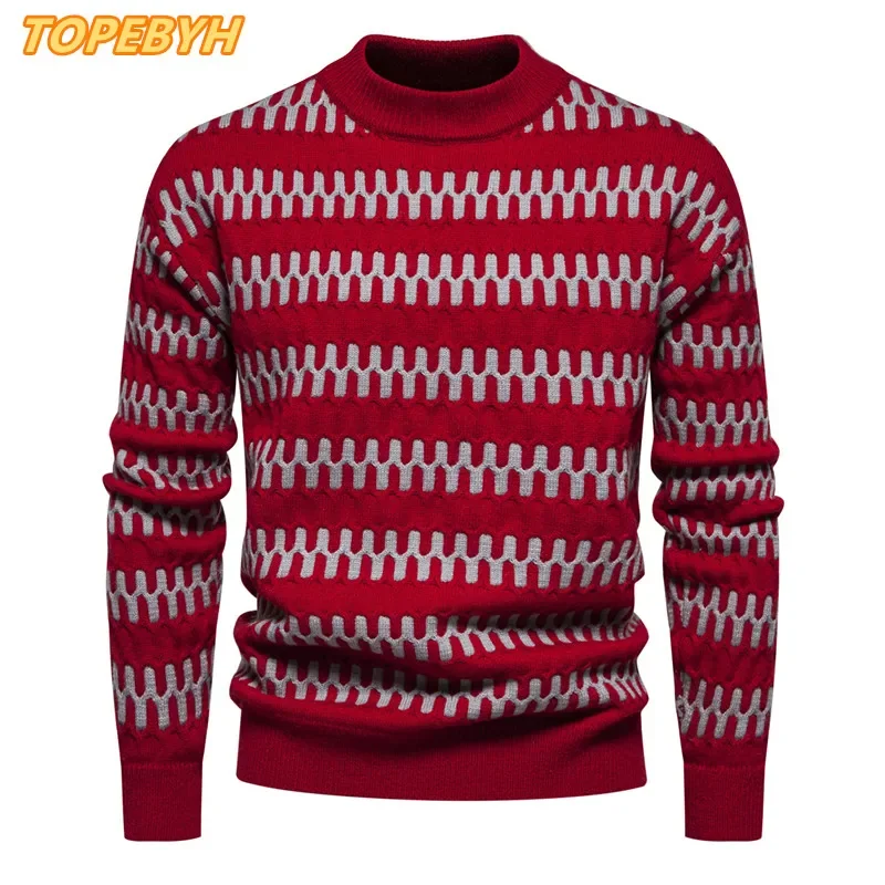 2025 High Quality Mens Trend  Sweater Slim Fit Casual Knitted Turtleneck Pullover Tops Men Clothes